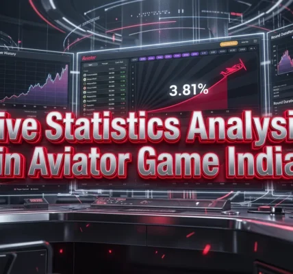 An abstract, high-contrast image showing live statistics analysis for the Aviator game in India, with holographic data displa